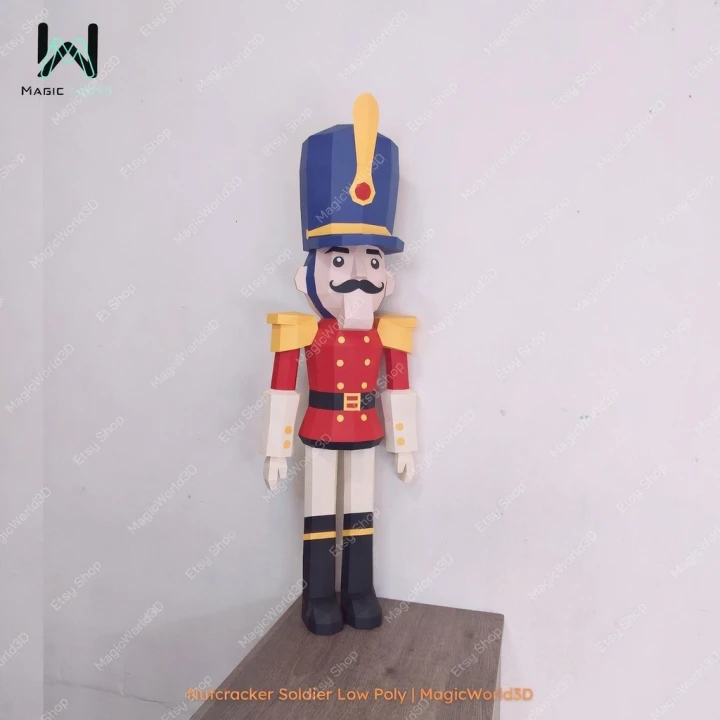 Soldier Nutcracker Low Poly, Papercraft, PDF template, Paper model, Sculpture, 3D puzzle, Polygonal model, Lowpoly