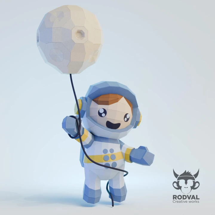 ASTRONAUT CHILD, Papercraft, Template, DIY, Paper, Low Poly, Cute, Kawaii, 3D Model, Pdf Low Poply, Kids Toy