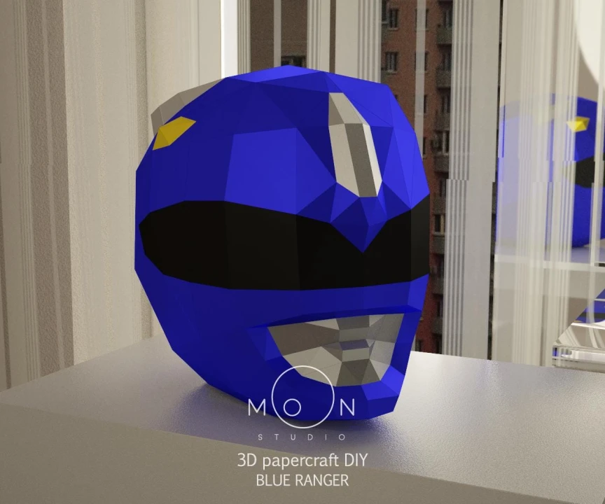Blue Ranger, DIY, Papercraft, PDF, Low Poly, Cricut, Maker, Cameo, Paper, Series, TV, Retro, Helmet, Moon Studio Blue Ranger, DIY, Papercraft, PDF, Low Poly, Cricut, Maker, Cameo, Paper, Series, TV, Retro, Helmet, Moon Studio