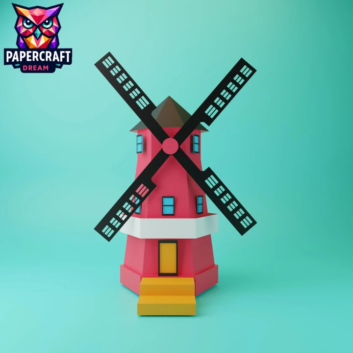 Windmill Papercraft – 3D Low Poly Dutch mill Template, DIY Paper Model, PDF Template, Decor, Kids Craft, Paper Sculpture