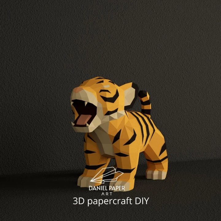 Baby Tiger, Chandu the Tiger PDF Template, DIY 3d Model, FanArt, Paper Sculpture, Low Poly, Pepakura, Craft, Manualidad, Paper Art