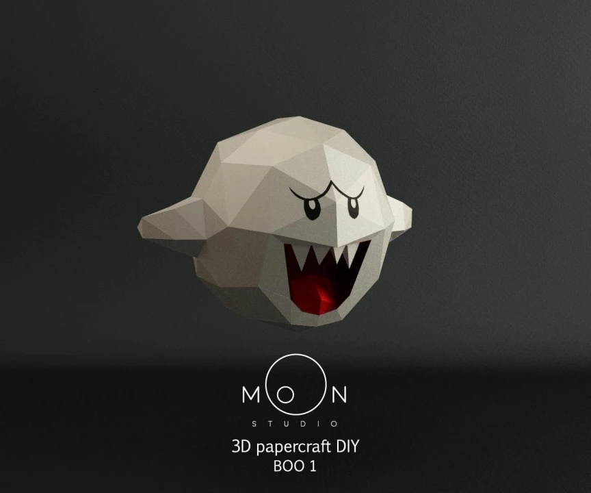 Boo Ghost, DIY, Papercraft, PDF, Low Poly, Craft, Paper, Mario, Retro Game, Nes, Snes, GBA, Gb, Moon Studio