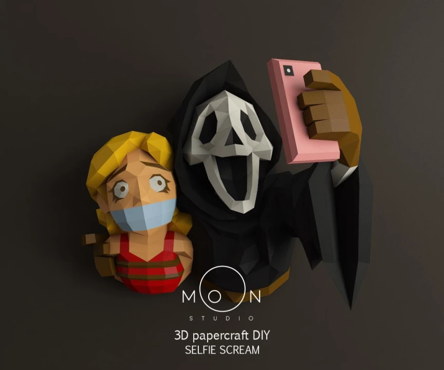 Scream Selfie, Scary Movie, DIY Decor, Horror, Humor, Movie, Paper Art, Original Decoration, PDF, Maker, Craft, Wall decor, Moon Studio