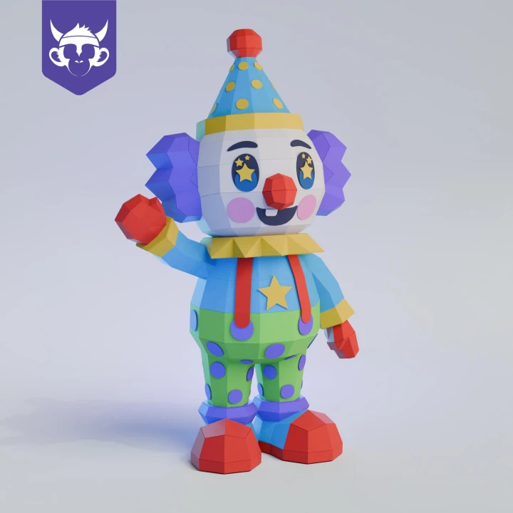 CLOWN, Papercraft, Template, DIY, Paper, Low Poly, Cute, Kawaii, 3D Model, Pdf Low Poply, Kids Toy