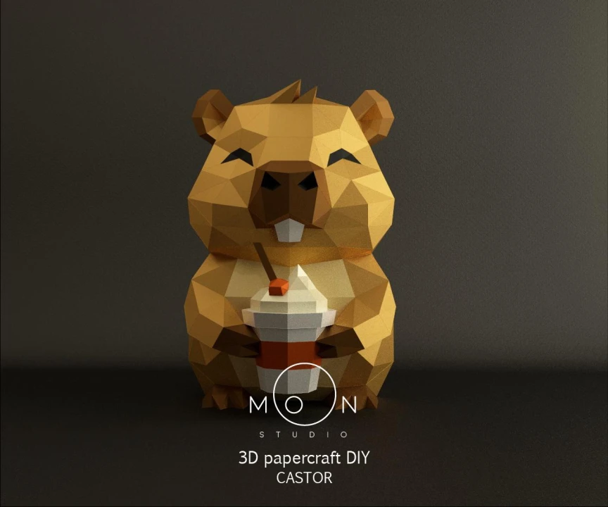 Beaver, Papercraft, pdf, Kawaii, Cute, Low Poly Art, DIY Decoration, 3D Model, Craft Lovers, Creative Design, Moon Studio