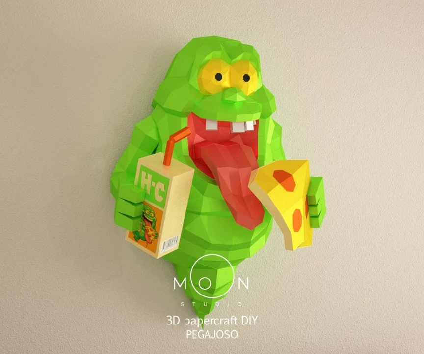 Slimer, Ghostbusters, DIY, Papercraft, pdf, Low Poly, 3D model, Craft, maker, Cute, Kawai, Moon Studio, Desk Decor