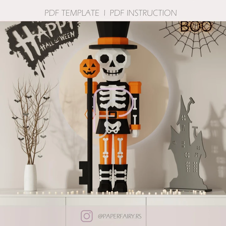 Halloween Nutcracker Papercraft: 3D Skeleton Soldier Model, PDF Pattern