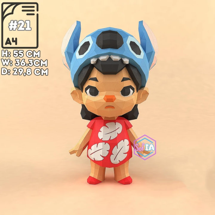 Lilo Cosplay Stitch Papercraft PDF Template For office, Room, Decor, DIY gift for friends, family, Low poly Paper, Paper Craft 3D kit by SoPhiaPrintD