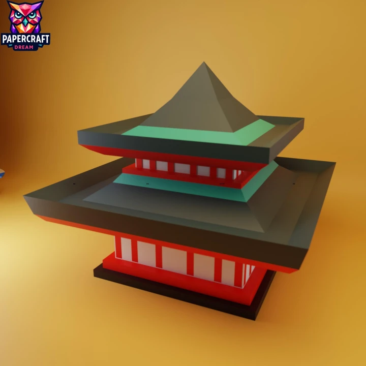Asian home Papercraft – 3D Low Poly Pagoda Template, Zen Japan Asian, DIY Paper Model, PDF Template, Decor, Kids Craft, Paper Sculpture