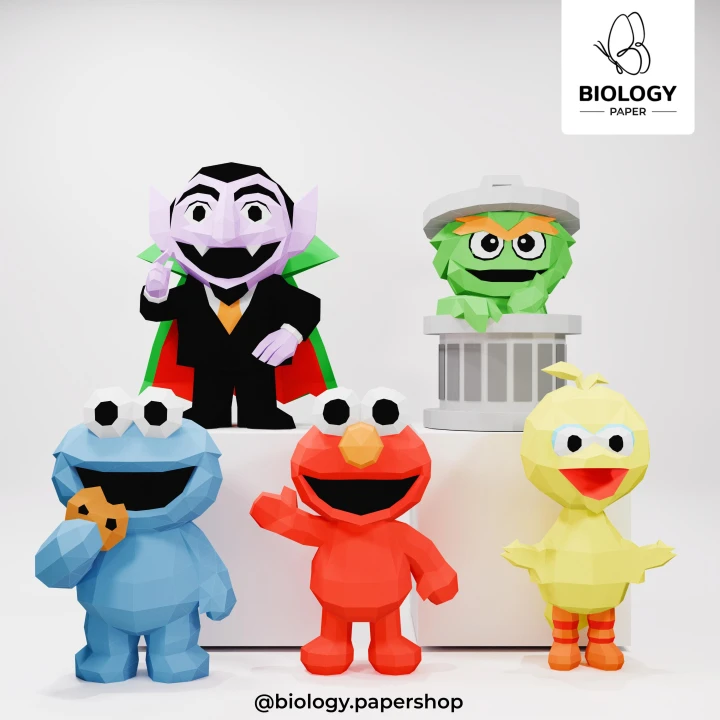 Sesame Street 5-character pack kit Low Poly Papercraft Template Pepakura PDF DIY Handmade Sesame Street 5-character pack kit Low Poly Papercraft Template Pepakura PDF DIY Handmade