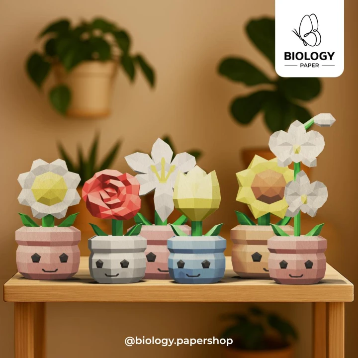 Flower Pack kit Low Poly Papercraft Template Pepakura PDF DIY Handmade