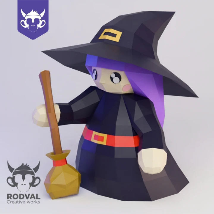 WITCH, Papercraft, Template, DIY, Paper, Low Poly, Holiday, 3D Model, Pdf Low Poply, October, Carnival, Halloween