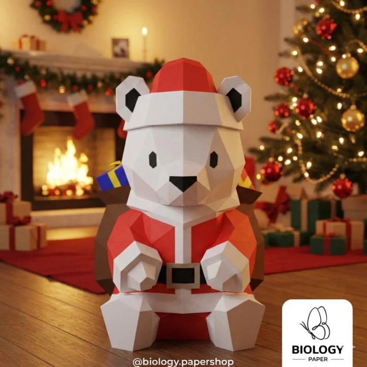 Polar Bear Santa Low Poly Papercraft Template Pepakura PDF DIY Handmade