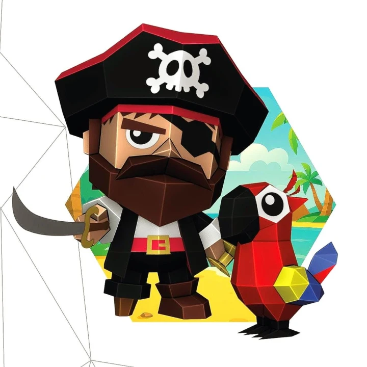 Pirate & Macaw Papercraft 3D Bundle – Pdf Templates | Low Poly Pepakura Models | DIY Decor for Party or Home