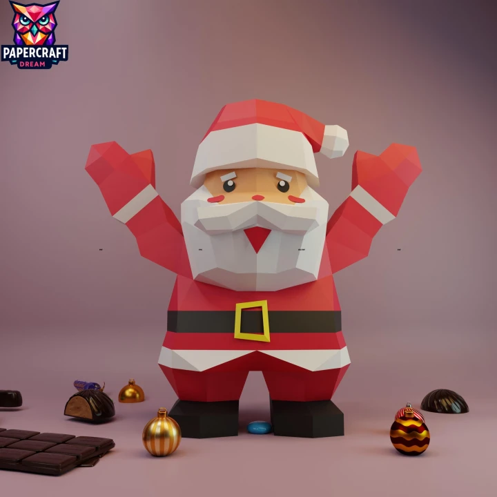 Santa Claus Papercraft – 3D Low Poly Christmas Decor Template, DIY Paper Model, PDF Template, Decor, Kids Craft, Paper Sculpture