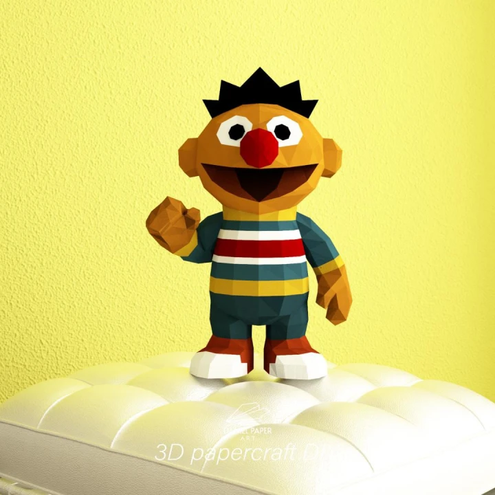 Ernie (Enrique) Sesame Street Baby PDF Template, DIY 3d Model, FanArt, Paper Sculpture, Low Poly, Pepakura, Craft, Manualidad, Paper Art