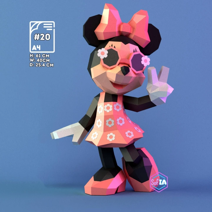 Minnie Mouse Summer Papercraft PDF Template For office, Room, Decor, DIY gift for friends, family, Low poly Paper, Paper Craft 3D kit by SoPhiaPrintD