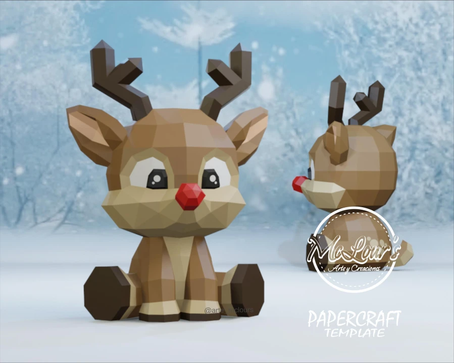 Sitting Reindeer/ Christmas/ DiY Craft/ Template PDF/ Low Poly/ Papercraft/ 3D Ball/ Origami/ Home decor