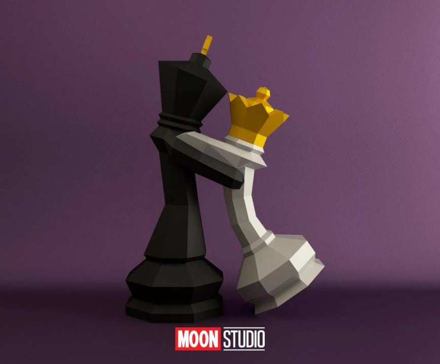 Chess, King, Queen, Ajedrez, Rey, Reina, diyproject, Papercraft, pdf, Lowpolyart, 3D model, Craft, Moon Studio, Chessdecor