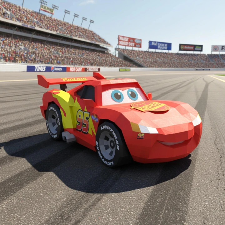 Lightning McQueen Cars Papercraft , PDF Template, DIY 3d Model, FanArt, Paper Sculpture, Low Poly, Pepakura Craft, Manualidad
