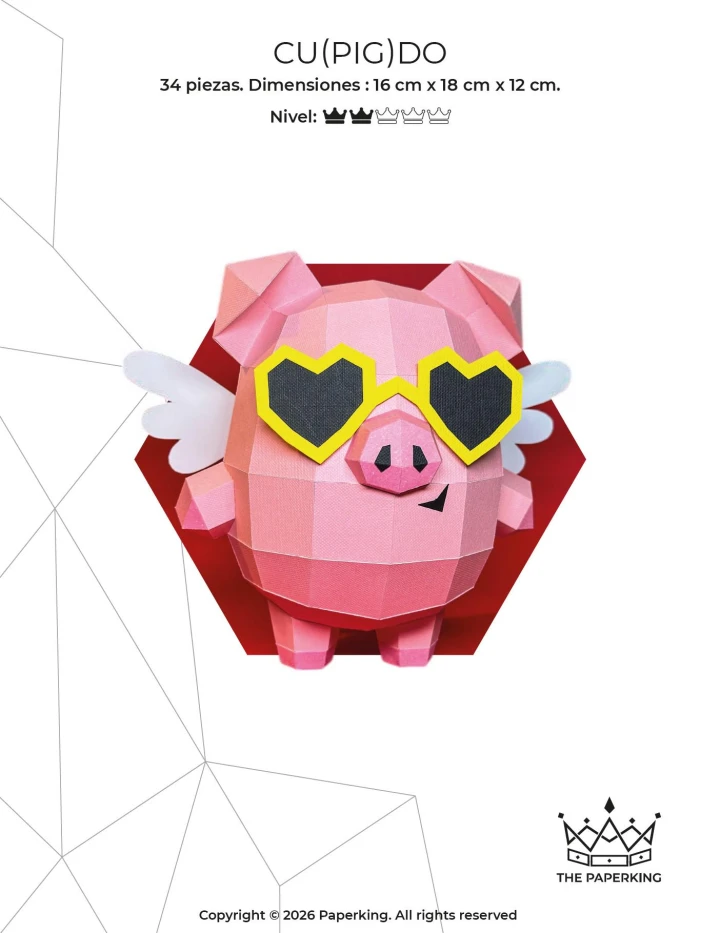 Cupid Pig Papercraft 3D – Cute Valentine PDF Template | Low Poly Pig Cupid | DIY Love Decor | Pepakura Model