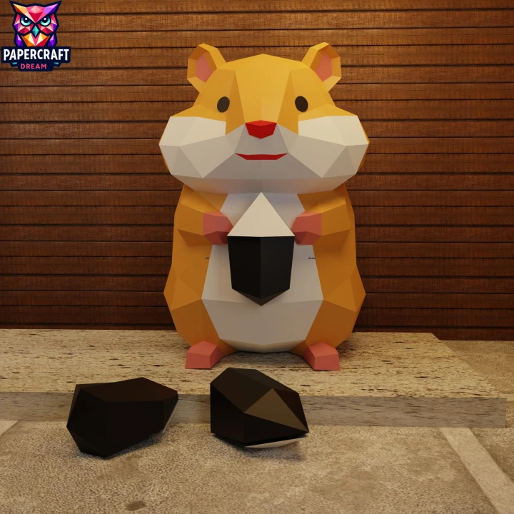 Hamster Papercraft – 3D Low Poly Sunflower Seed, DIY Paper Model, PDF Template, Decor, Kids Craft, Paper Sculpture