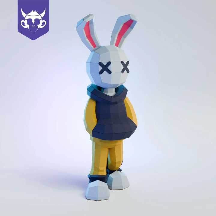 FRESH RABBIT, Papercraft, Template, DIY, Paper, Low Poly, Cute, Kawaii, 3D Model, Pdf Low Poply, Kids Toy