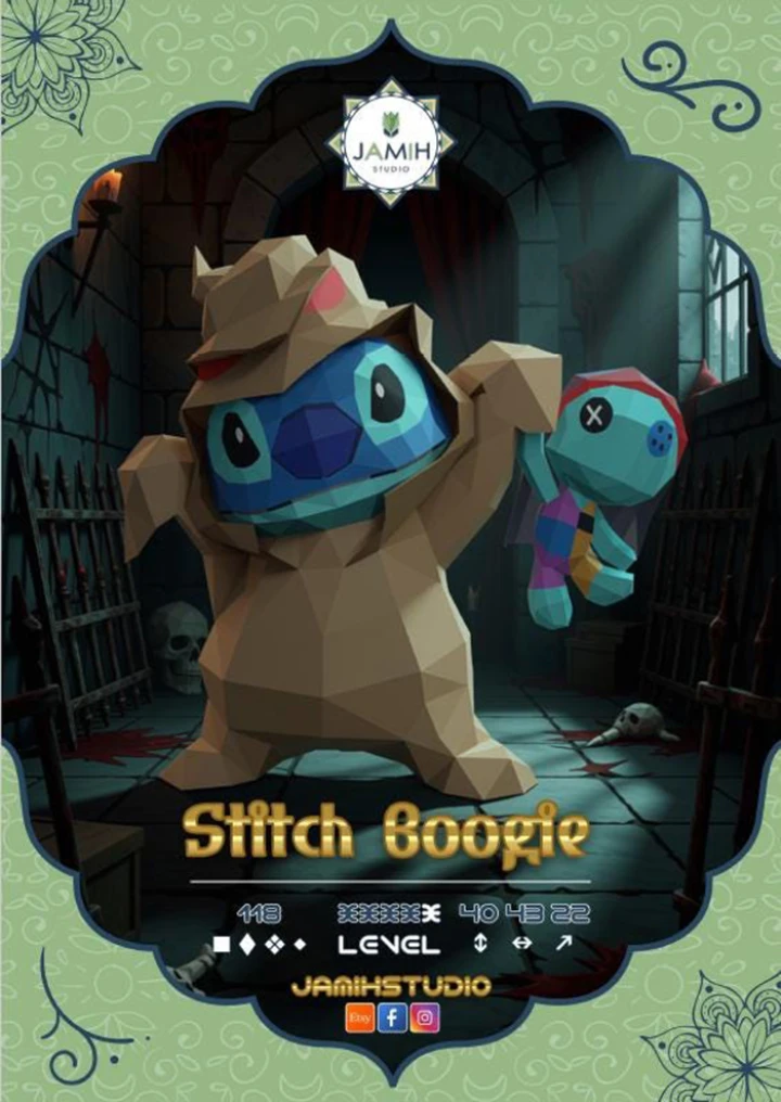 Stitch Oogie Boogie 3D Papercraft Template PDF – Printable Low Poly Paper Model Kit, Easy DIY Digital Craft Instant Access