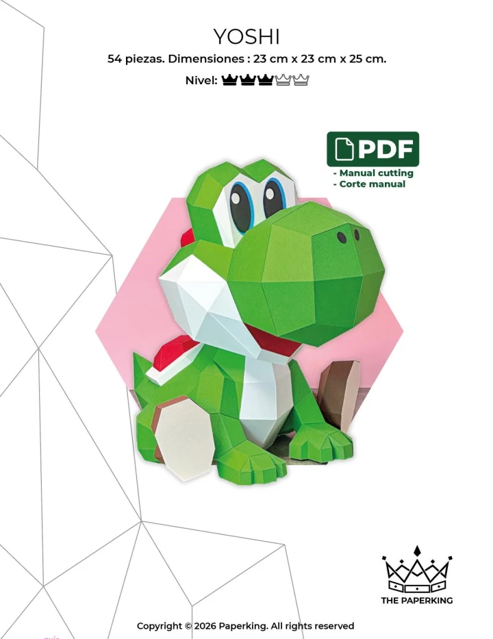 Green Dinosaur - PDF | Papercraft 3D Pattern & Template – Low Poly | Cute Game Inspired DIY Decor | Paper Character Model