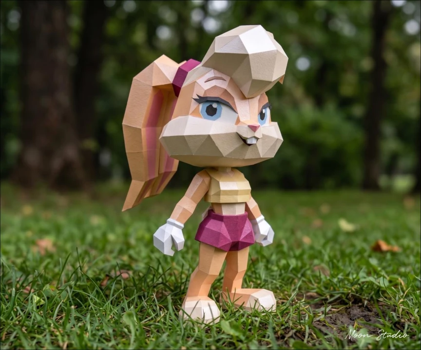 Chibi Lola Bunny, DIY, Papercraft, pdf, Low Poly, 3D model, Craft, gift idea, bunny, Moon Studio