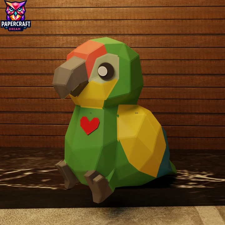 Baby Parrot Valentine Papercraft – 3D Low Poly Parrot bird , DIY Paper Model, PDF Template, Decor, Kids Craft, Paper Sculpture