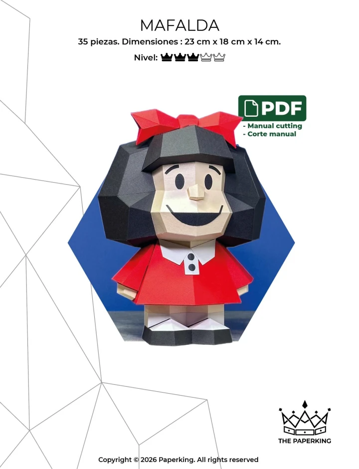 Mafalda Papercraft 3D PDF Pattern & Template – Low Poly DIY Comic Decor | Cute Girl Paper Model | Instant Download