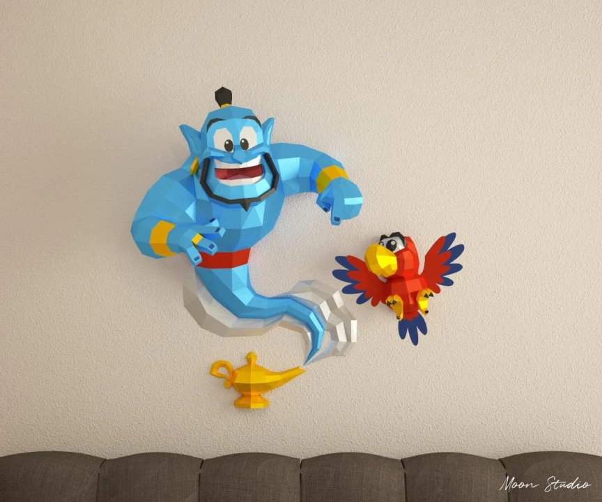Genie and Lago, DIY, Papercraft, PDF, Low Poly, 3D model, Craft, Paper, Serie, Room Decor, Moon Studio