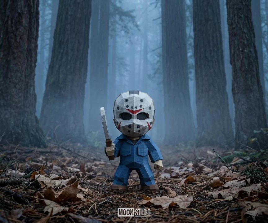 Chibi Jason Voorhees, Friday the 13th, DIY Decor, Horror, Humor, Movie, Paper Art, Original Decoration, PDF, Maker, Craft, Wall decor, Moon Studio