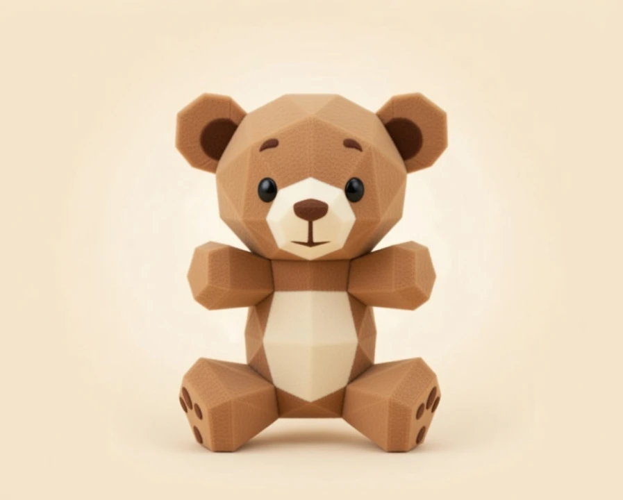 Teddy Bear Low Poly, Papercraft, PDF template, Paper model, Sculpture, 3D puzzle, Polygonal model, Lowpoly