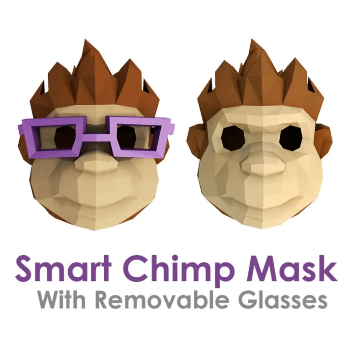 Smart Chimpanzee Mask Papercraft, DIY, Low-poly Papercraft