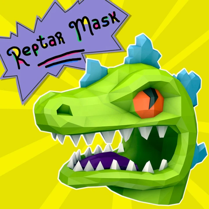 Reptar Mask Papercraft, DIY, Low-poly Papercraft