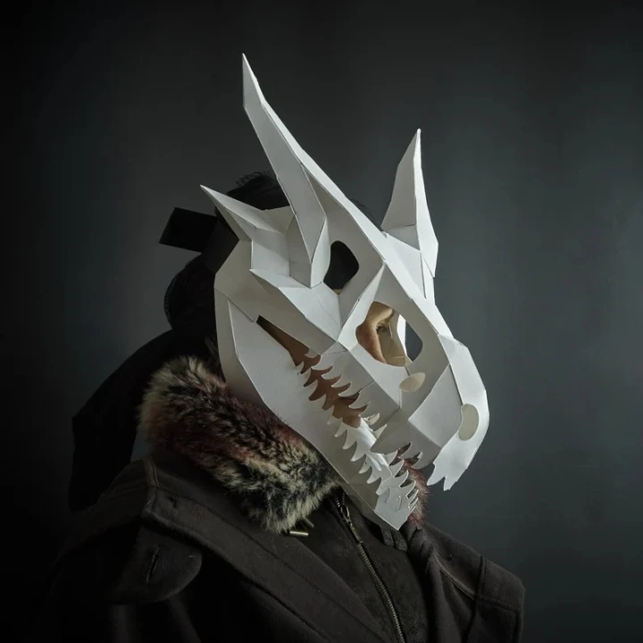 Dragon Skull 3D Papercraft Mask Template, Paper Mask, Unique Halloween Costume, PDF Pattern