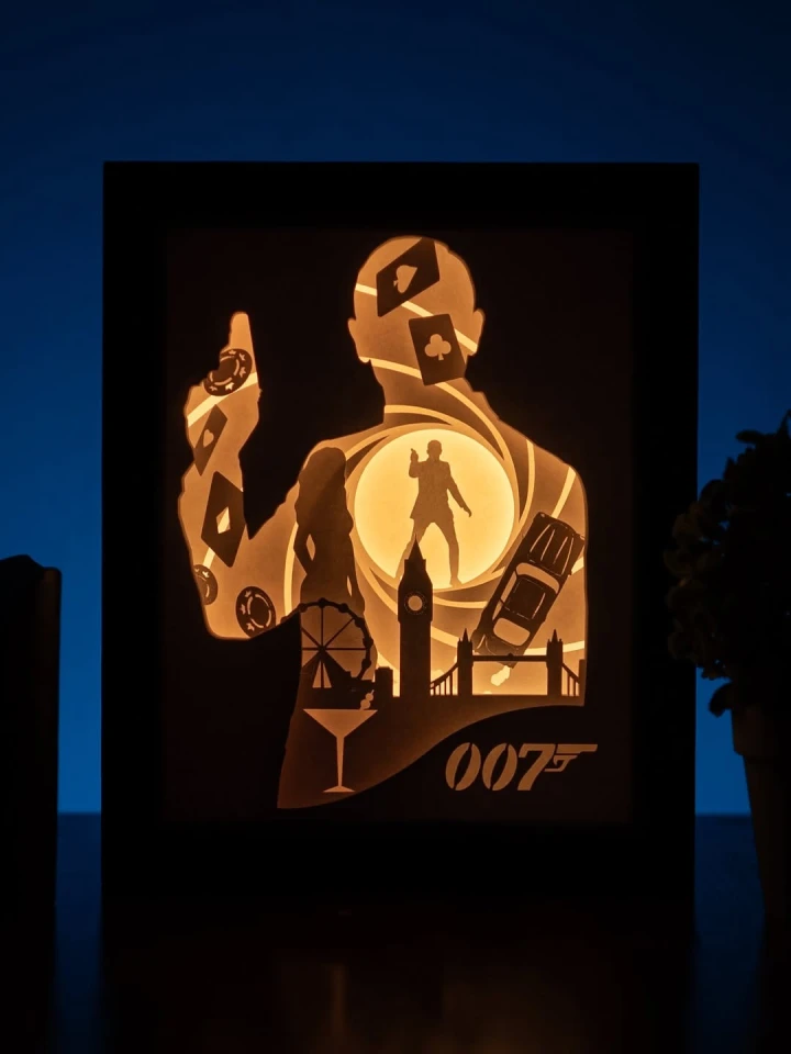 James Bond DIY Layered 3D Lightbox Papercut Template | Digital Lightbox Art for Home Decor, Shadow Box SVG PDF