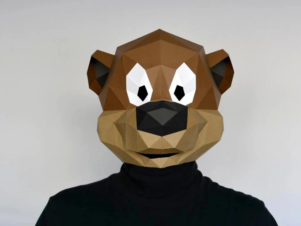 Toon Bear Mask Papercraft Pattern | Cartoon Mask | Printable Mask | Halloween Mask | Paper Mask | Animal Mask | Cartoon Bear