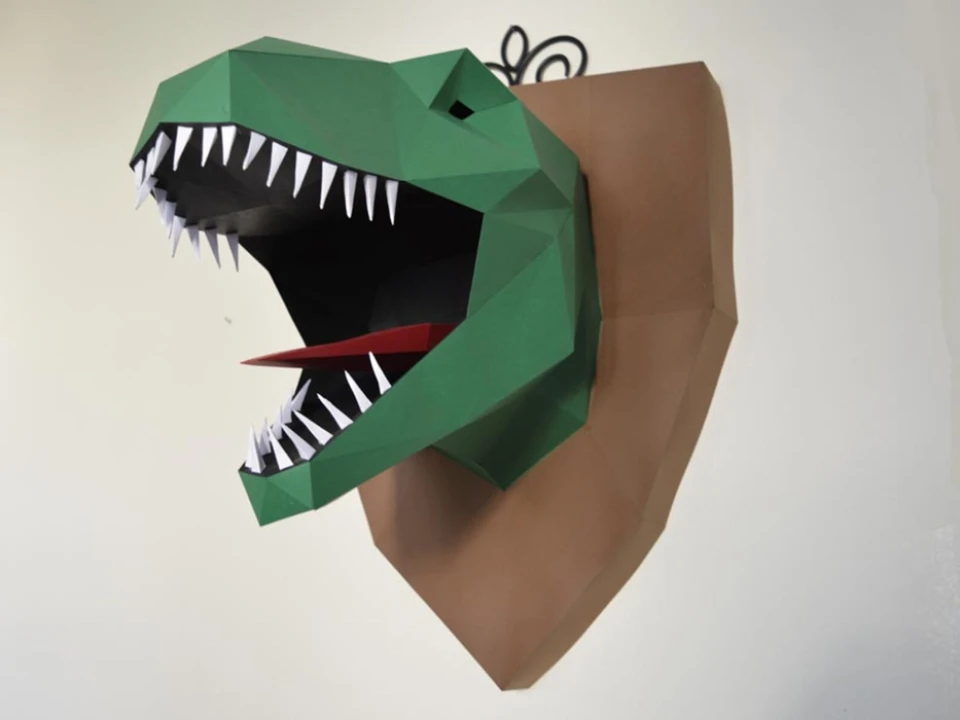 T-Rex Wall Trophy Papercraft Pattern | T-Rex Plaque | Dinosaur Trophy | Dinosaur Plaque | Fake Taxidermy | Wall Art