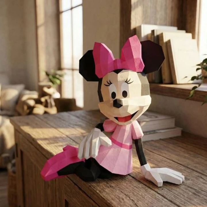 Sitting Minnie Mouse 3D Decor Low poly Papercraft, DIY, PDF