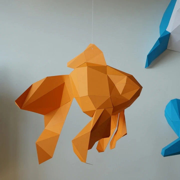 Goldfish 3D Wall Decor Low poly Papercraft, DIY, PDF