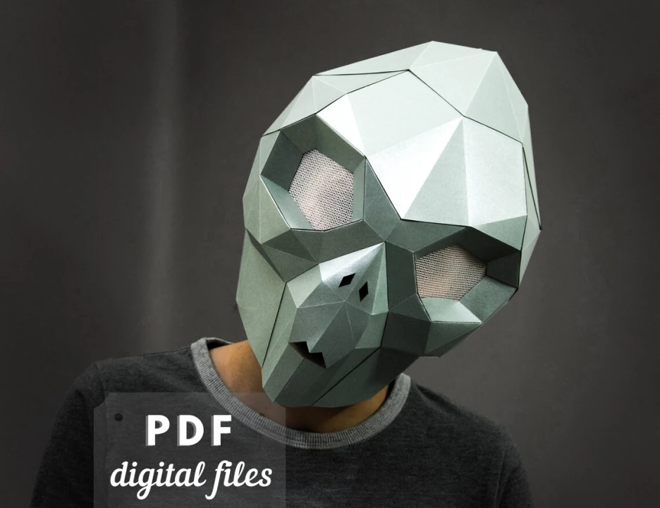 Alien Mask Papercraft: DIY Halloween Costume, Paper Craft PDF Download. Scary, horror mask.