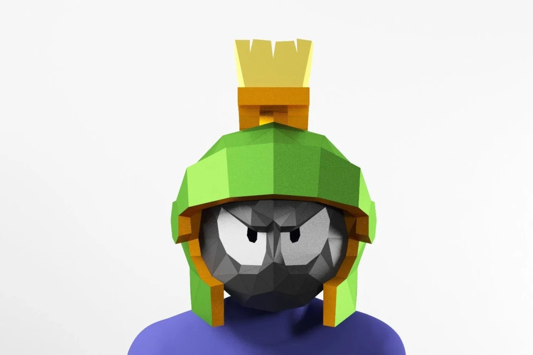 Martian Alien Mask in cartoon style PDF Template, Paper Mask Low Poly