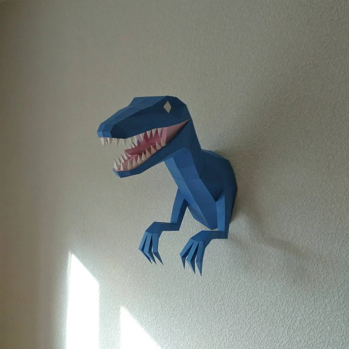 Velociraptor Trophy 3D Wall Decor Low poly Papercraft, DIY, PDF