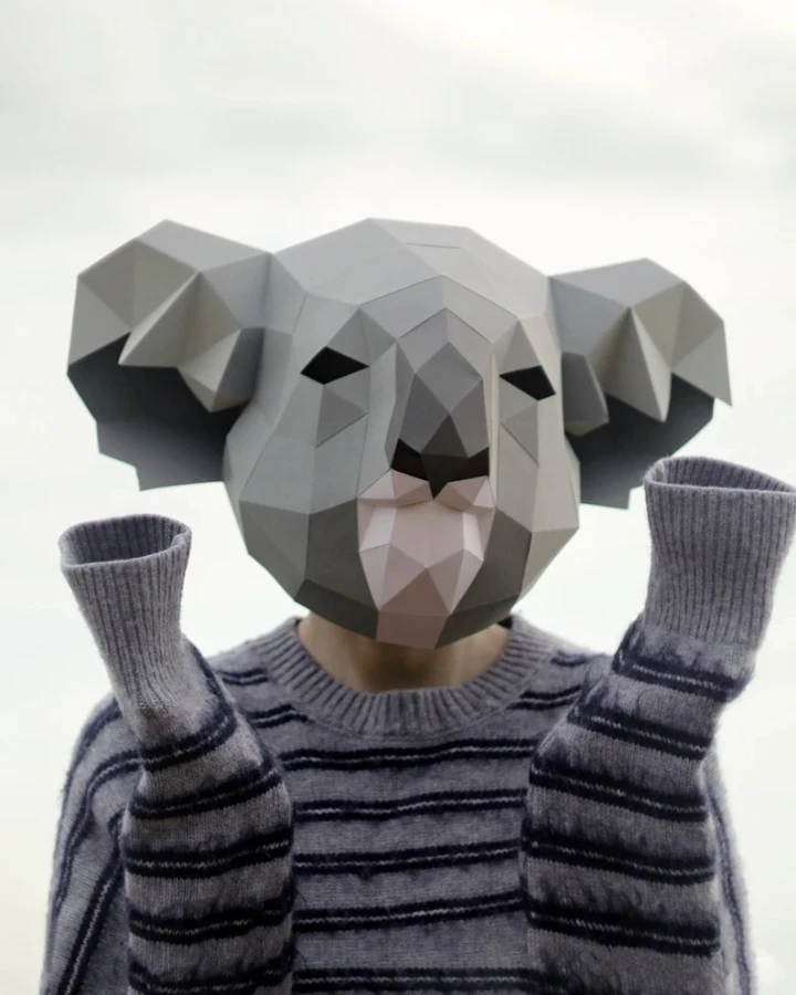Koala Mask, DIY Head, Instant Pdf download, Polygon mask,Paper Mask,Printable, 3D Koala's Masks, Low Poly, Papercraft Face Mask, Template, Halloween
