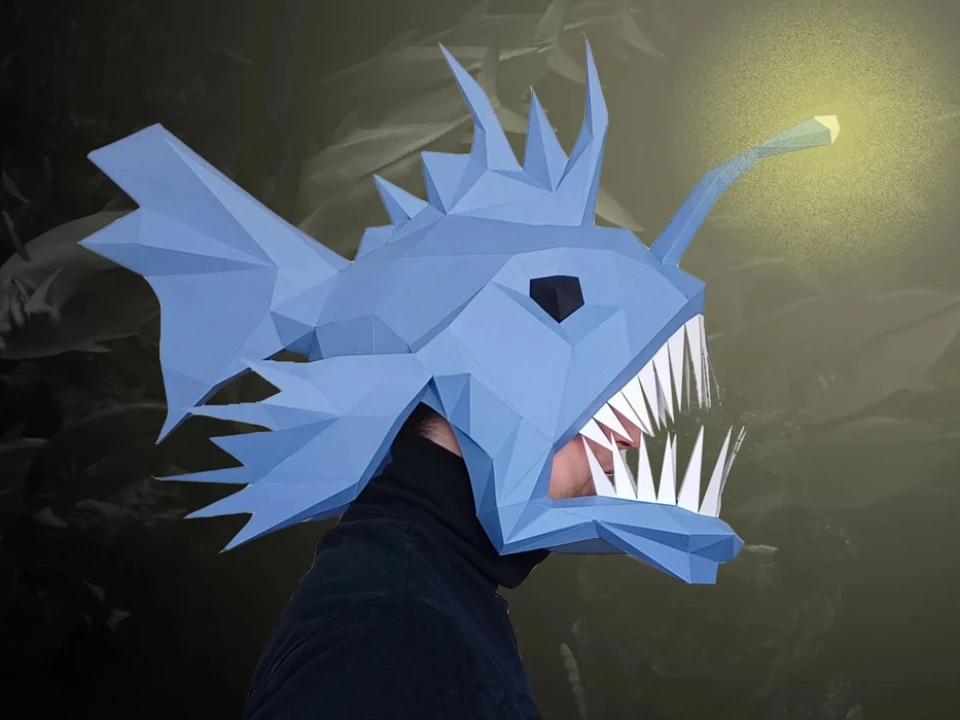 Scary Halloween Mask: Angler Fish Mask Pattern | Anglerfish Deep Sea Fish DIY Mask Paper Craft Mask Scary Halloween Mask: Angler Fish Mask Pattern | Anglerfish Deep Sea Fish DIY Mask Paper Craft Mask