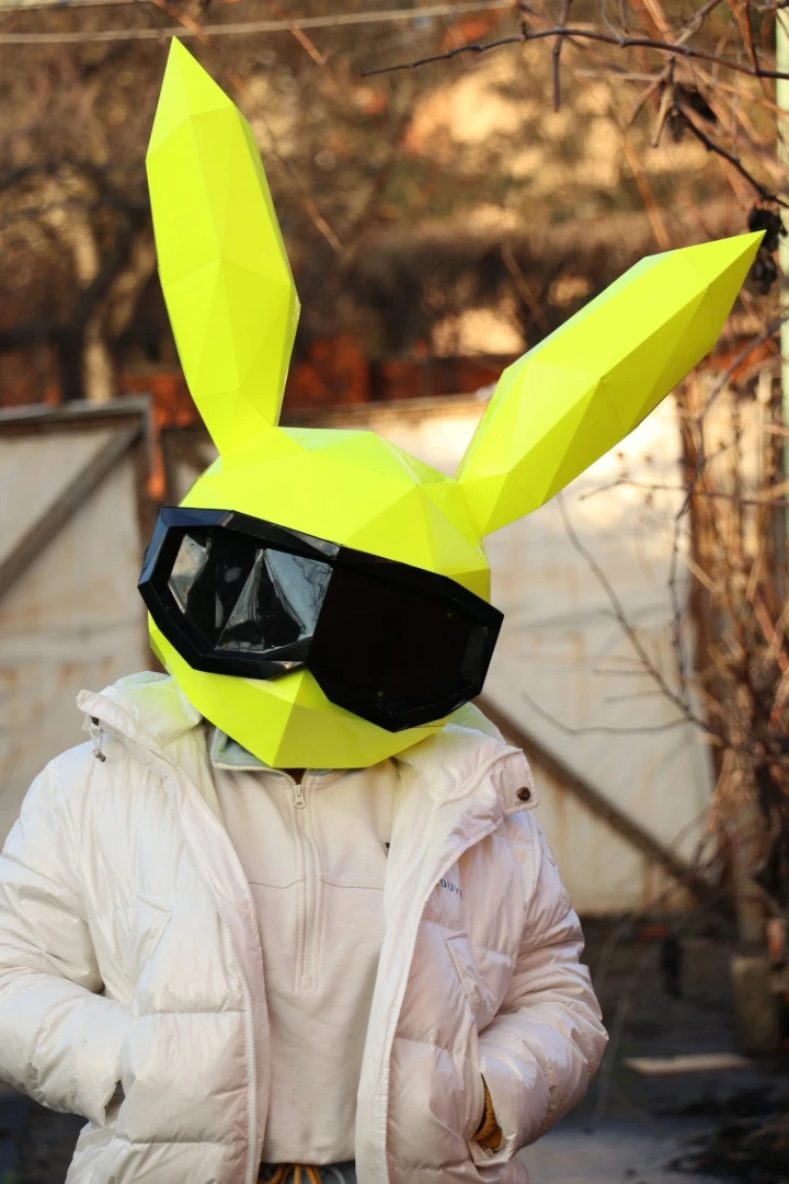 Snowboarder Rabbit Mask, PDF Template, Polygonal Paper Art, Paper craft pdf, Papermask Low poly, 3d mask, Costume diy, Origami, PDF