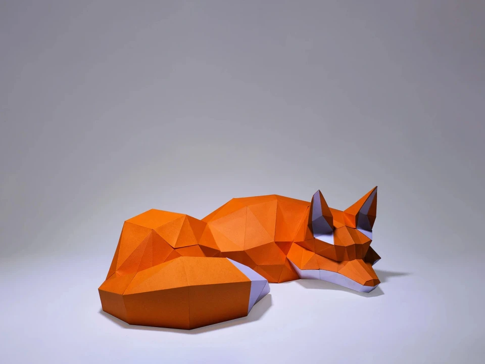 Fox Sleep Paper Craft, paper model, 3d paper craft, paper sculpture PDF template, low poly animals papercraft, home decor pepakura kit